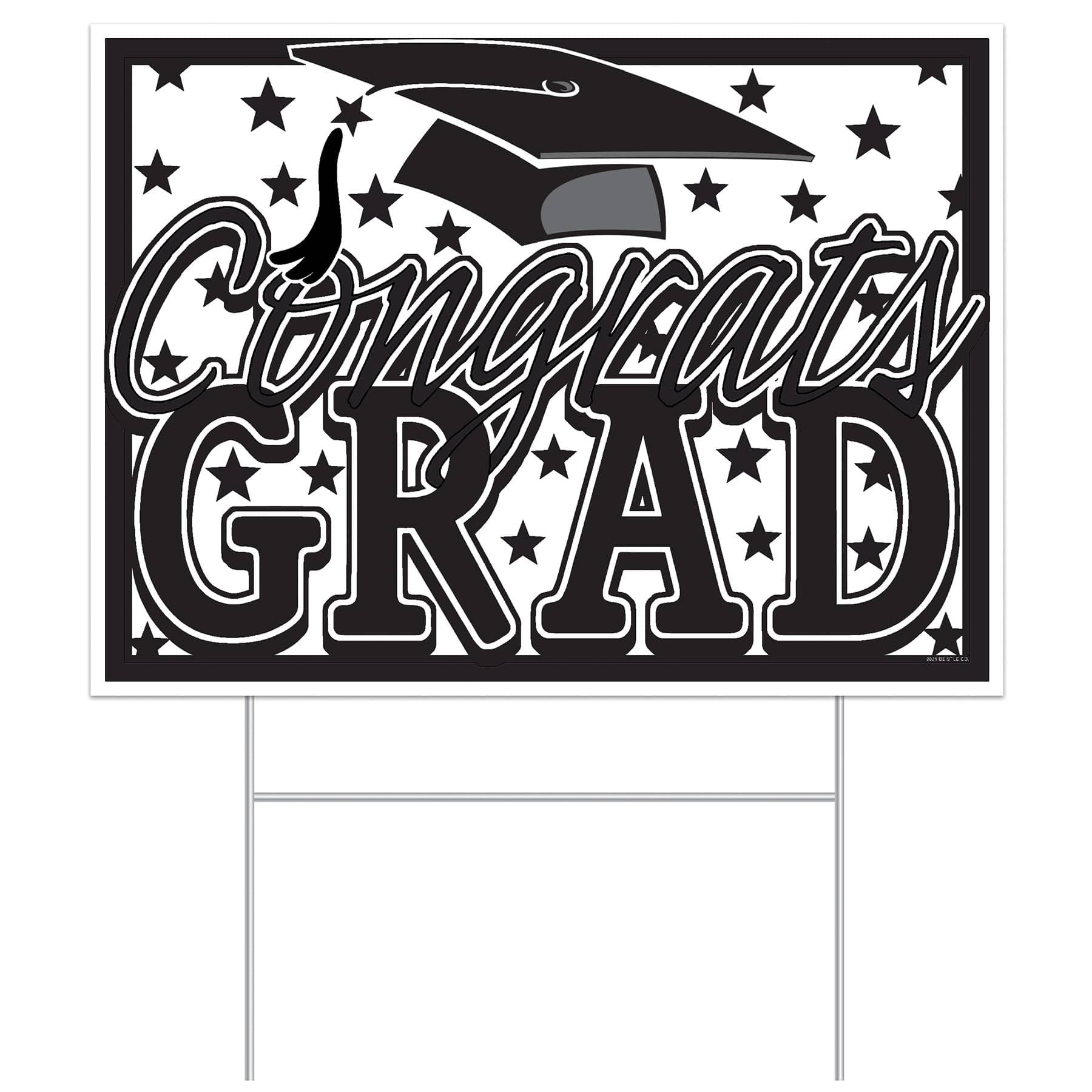 Black Plastic Congrats Grad Yard Sign