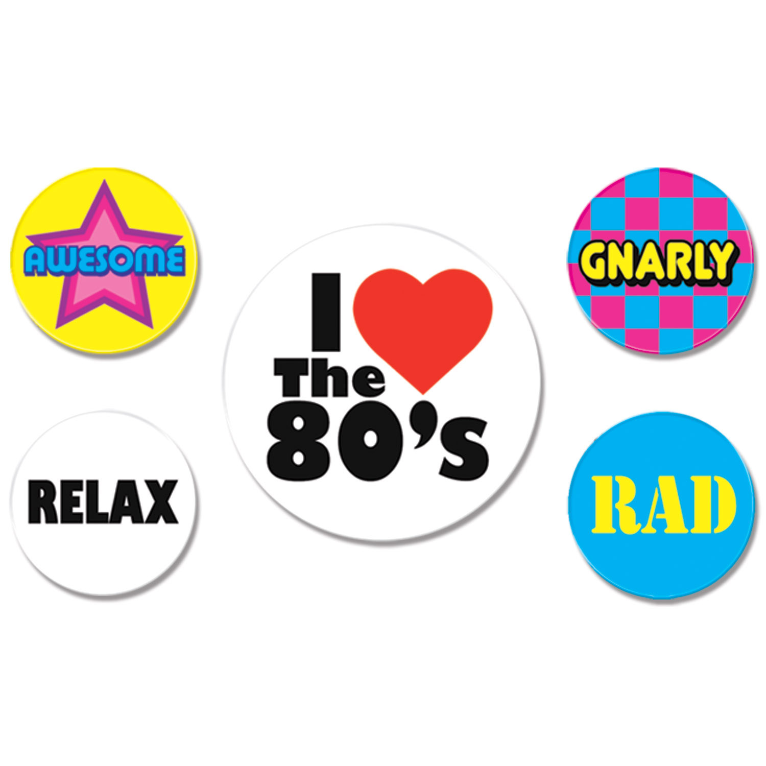 80's Party Buttons (Pack of 12)