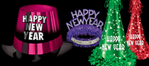 bright colored nye hats and tiaras