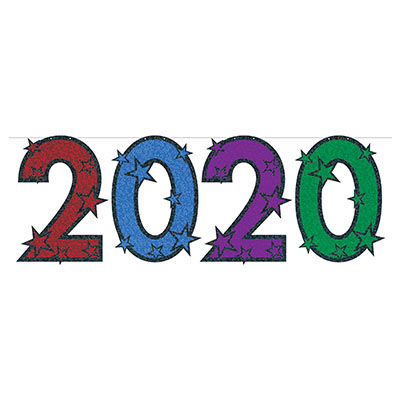 "2020" Glittered Colorful Streamer for New Years Eve Hanging decoration