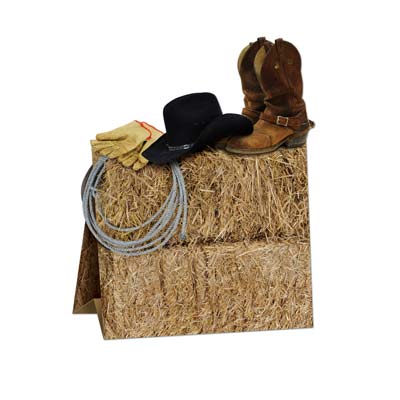 Western Centerpiece is designed to replicate a bale of hay, cowboy boots, hats and gloves.
