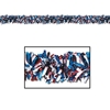 Blue, red, and white metallic festooning garland used for decoration.