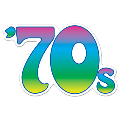 Cutout printed with bright colors and designed to read "70's".
