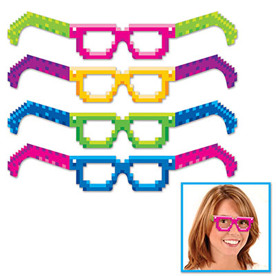 Bright and Colorful 8-Bit Eyeglasses for 90s themed party