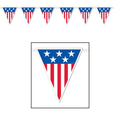 Pennant banner with printed patriotic stars and stripes.