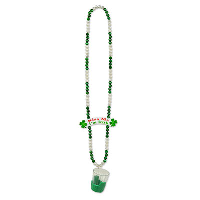 Green and White Beads w/ Shot Glass and Banner Bead