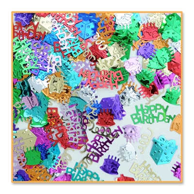 Birthday Bash Confetti Multiple Metallic Colors of swirls and cake cutouts 
