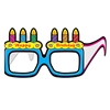 Birthday Cake Eyeglasses with lenses that replicates and cake with candles made of card stock material.