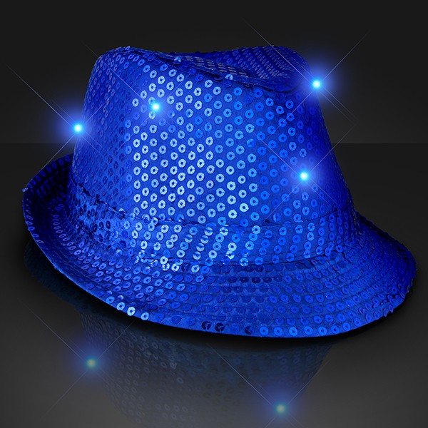 Blue Sequin Light Up Fedora Hats
