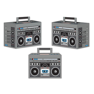 Boom Box Favor Boxes printed to replicate an 80s boombox.