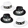 Black and white fedora hats with "Happy New Year" bands. 