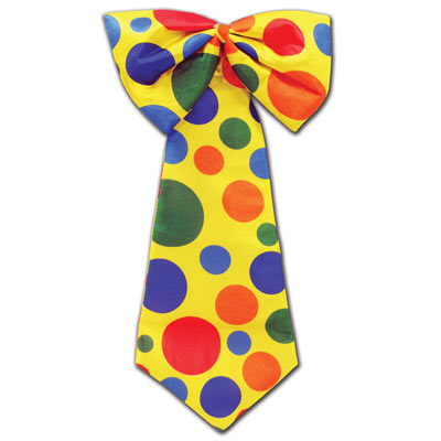 Yellow Clown Tie with colorful poke a dots 