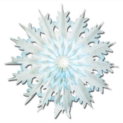 This Dip-Dyed Snowflake is a light weight white decoration with a hint of blue to capture the look of a winter wonderland themed Christmas party. 