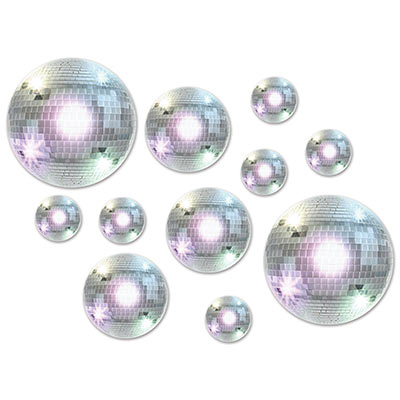 Disco Ball Cutouts printed on card stock material in various sizes.