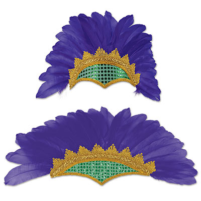 Headband with purple feathers including green and gold accents.