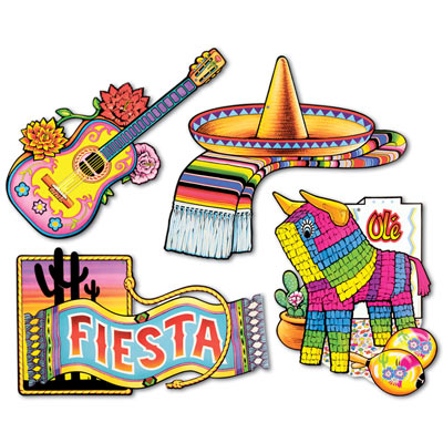 Fiesta Cutouts of sombreros, pinata, guitar and more for any fiesta.