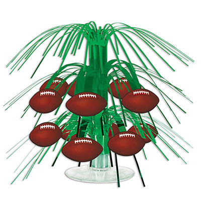 Football Mini Cascade Centerpiece with football icons attached to green metallic strands.