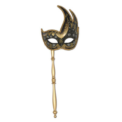Black and gold glittered Mask with Stick.