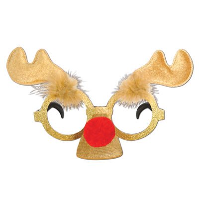  Light brown Glittered Reindeer Glasses with red nose for Christmas party.