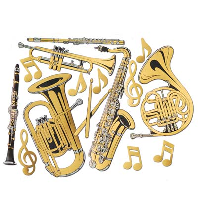Gold Foil Musical Instruments Cutouts wall decorations