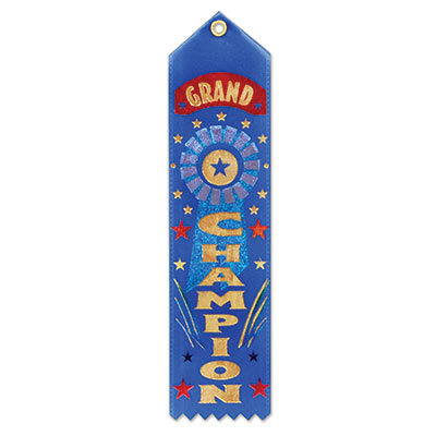 Grand Champion Award Blue Ribbon with Gold Lettering and Stars