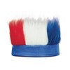 Patriotic fabric headband with  hair like material standing straight up.