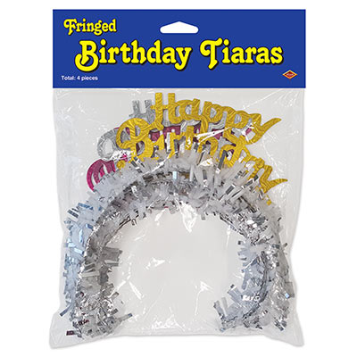Happy Birthday Tiaras with Silver Fringe 