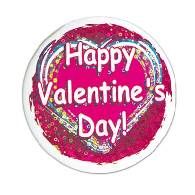 Bright Pink and Red Happy Valentine's Day! Button with white lettering