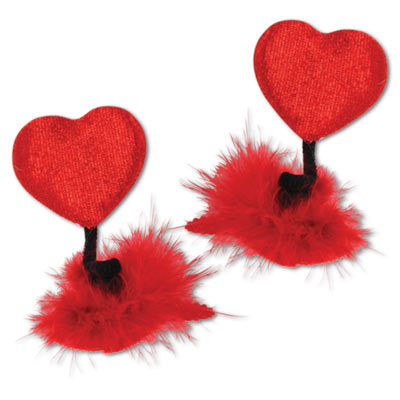 Red Heart Hair Clips with Springs and feathers holding big hearts