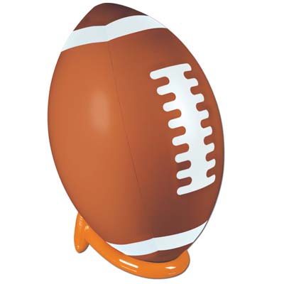 Large inflatable plastic football and kick tee for decoration.