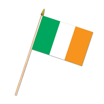 Fabric Irish Flag attached to a wooden stick.