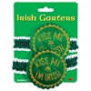 Green garters with white boarder and fabric medallion glittered saying of "Kiss Me Im Irish".