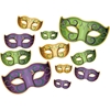 Mardi Gras Mask Cutouts are half masked cutouts printed in traditional Mardi Gras colors.