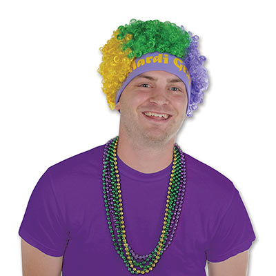 Purple, Green and yellow Mardi Gras Wig