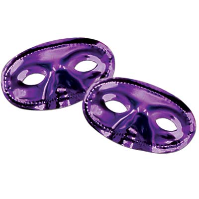 Purple metallic mask with stretchable elastic to wear around the eyes.