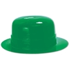 Miniature green derby made of molded plastic material for St. Patricks Day decoration.