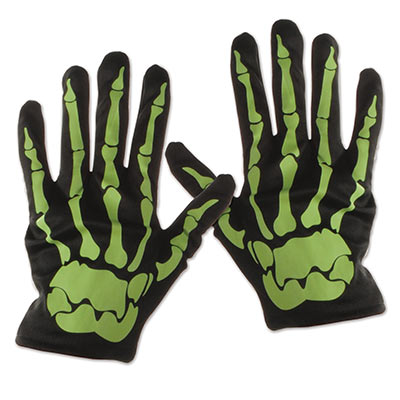 Nite-Glo Skeleton Gloves (Pack of 12) Skeleton Gloves, Halloween Party Accessories, Glowing Green Gloves, Wholesale Halloween Party Supplies, Inexpensive Glow in the Dark
