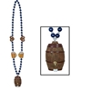 Small blue plastic beads with a beer mug and pretzel molded attached and a keg medallion.