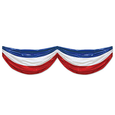 Patriotic Plastic Bunting made with three colors of blue at the top, white in the middle and red on the bottom.