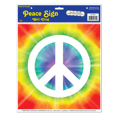 Peace Sign Peel N Place is a tie-dye square sheet with a white peace sign in the middle.