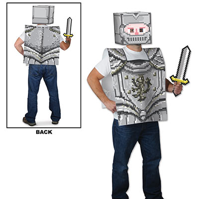 Plastic 8-bit knight costume printed with great detail.