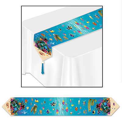 Printed Under The Sea Table Runner with fun color filled sea creatures.