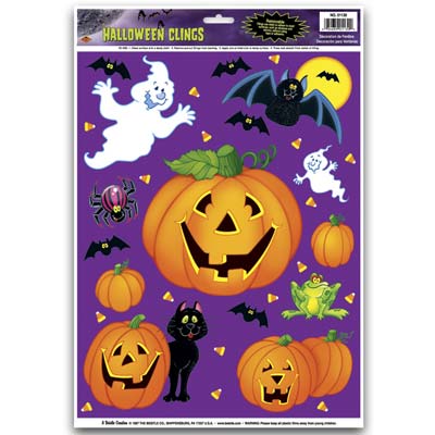 Pumpkin Patch Clings (Pack of 12) Pumpkin Patch Clings, pumpkin, patch, jack-o-lantern, bats, ghosts, wholesale, inexpensive, bulk, halloween, decoration