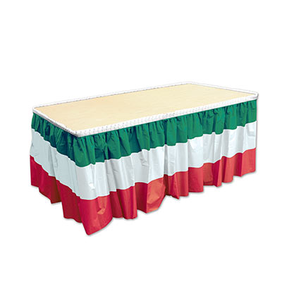Red, White & Green Striped Table Skirting