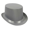 Gray top hat that is made of a satin material.