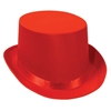 Red top hat that is made of a satin material.