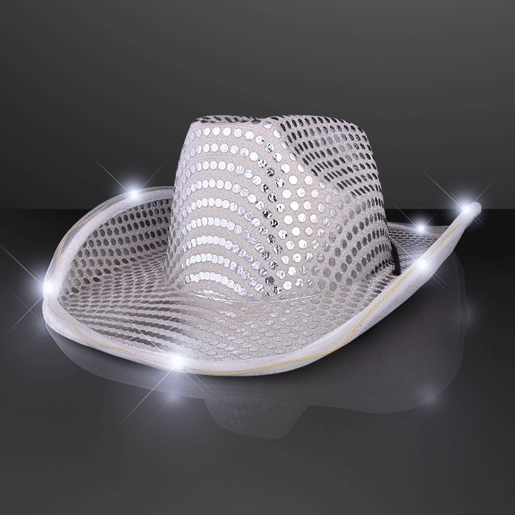 Silver Sequined LED Cowboy Hat