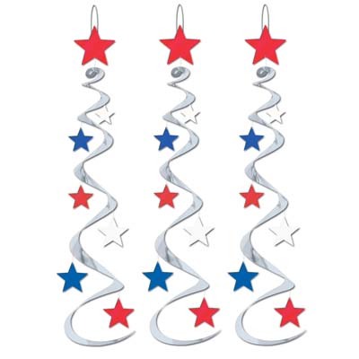 Silver metallic whirl with patriotic colored stars attached.