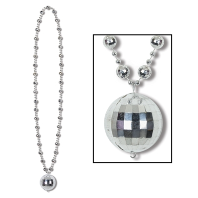 Silver disco ball necklace in the theme of 1970's disco