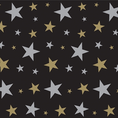 Black plastic photo backdrop with silver and gold stars
